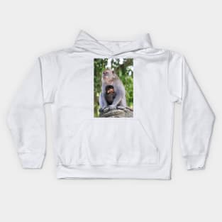 a monkey and baby sitting on a branch in ubud in bali Kids Hoodie